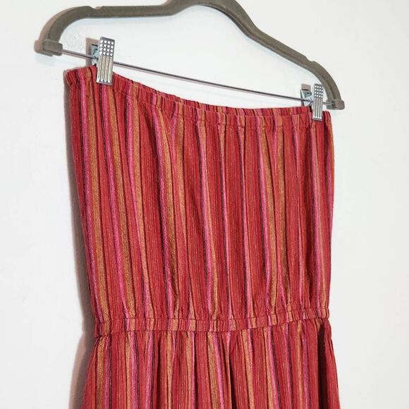 Drew Red and Pink Stripe Linen Boho Strapless Jumpsuit with Slit Legs Size Small - Picture 5 of 9